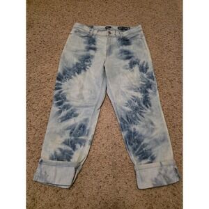J‎ Jill Denim Jeans Womens 12 Petite Blue Tie Dye High Rise Cropped Cuffed Pants